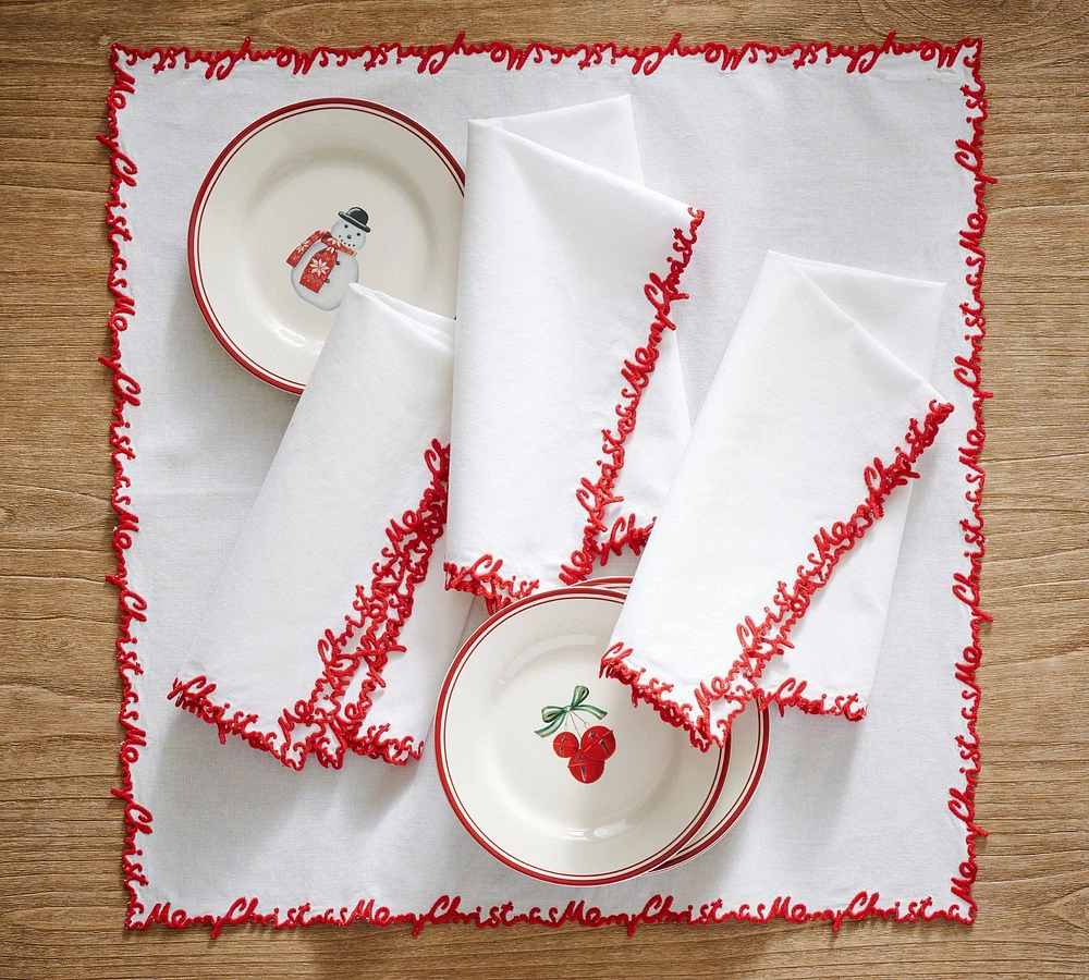 Open Box: Merry Christmas Embroidered Napkin - Set of 4