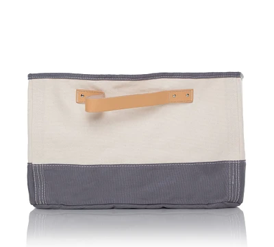 Canvas Gray Tub Storage Basket W/ Leather Handles