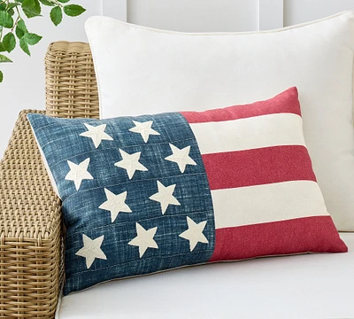 Flag Embroidered Outdoor Lumbar Pillow