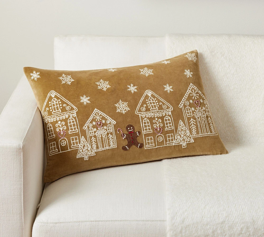 Open Box: Gingerbread Village Embroidered Lumbar Pillow