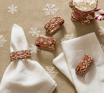 Gingerbread Stoneware Napkin Rings - Mixed Set of 4