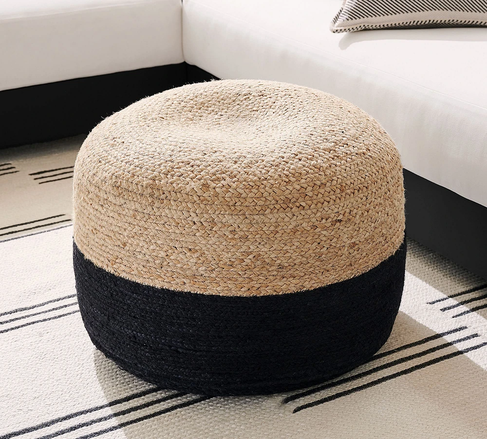 Handwoven Natural Fiber Round Pouf