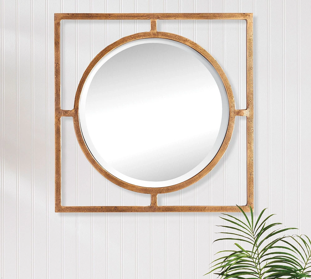 Charli Antique Gold Round Wall Mirror - 18"W