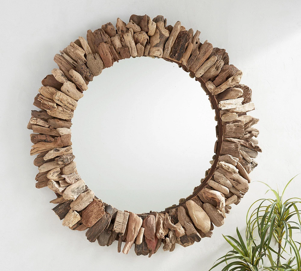 Natural Driftwood Frame 44" Round Wall Mirror