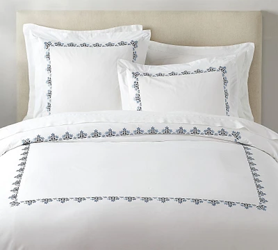 Blossom Embroidered Organic Percale Duvet Cover