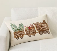 Gingerbread Train Embroidered Lumbar Pillow