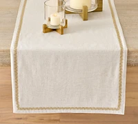 Gold Border Embroidered Cotton/Linen Table Runner