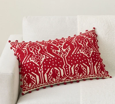 Reindeer Embroidered Lumbar Pillow