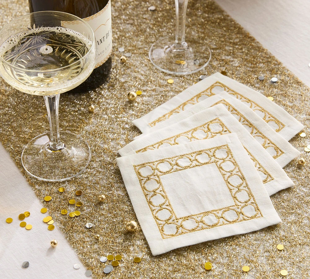 Gold Tile Cotton/Linen Cocktail Coasters - Set of 4