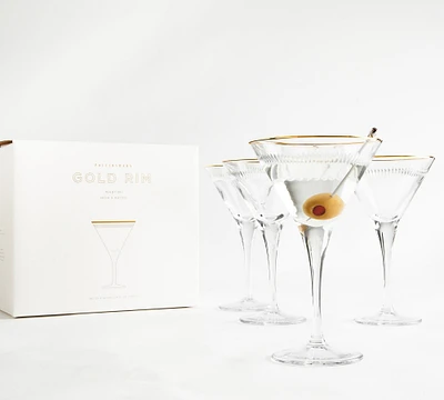 Etched Gold Rim Handcrafted Martini Glasses - Set of 4