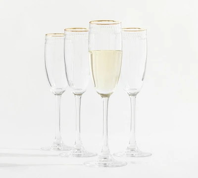 Etched Gold Rim Handcrafted Champagne Flutes - Set of 4