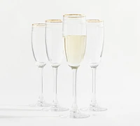 Etched Gold Rim Handcrafted Champagne Flutes - Set of 4