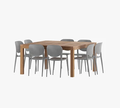 Saldano 9-Piece Teak Square Dining Table Set