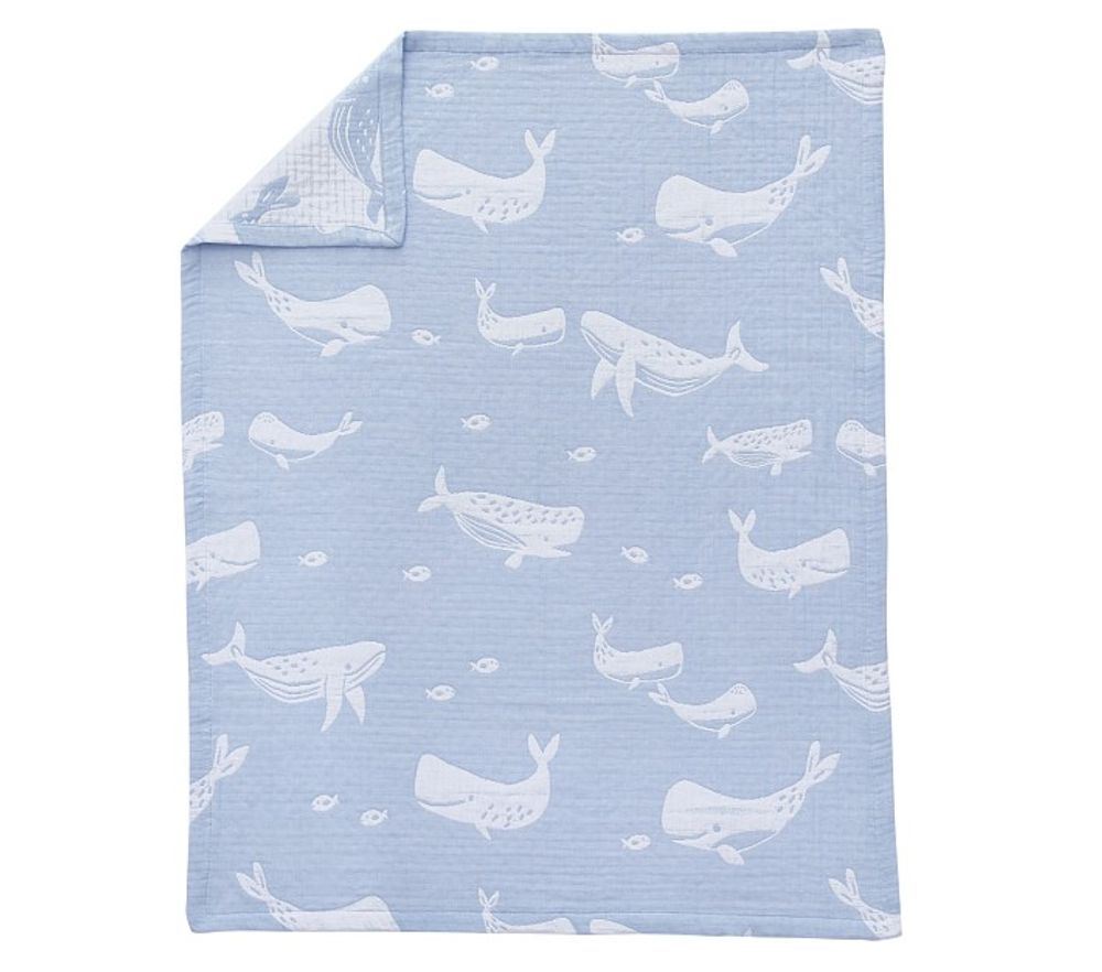 Jacquard Whale Organic Muslin Baby Blanket