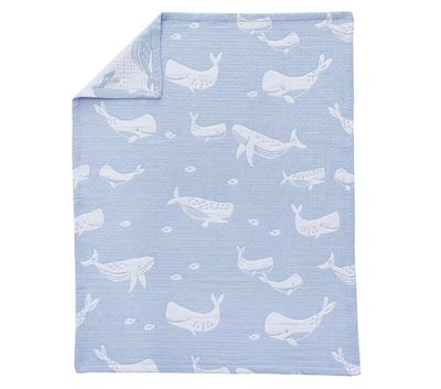 Jacquard Whale Organic Muslin Baby Blanket