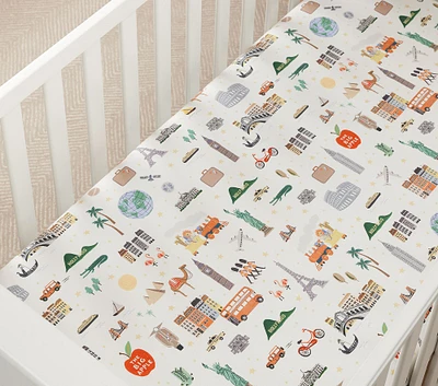 Rifle Paper Co. Globe Trotter Organic Crib Fitted Sheet