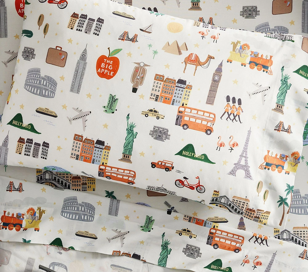 Rifle Paper Co. Globe Trotter Organic Toddler Bed Sheet Set