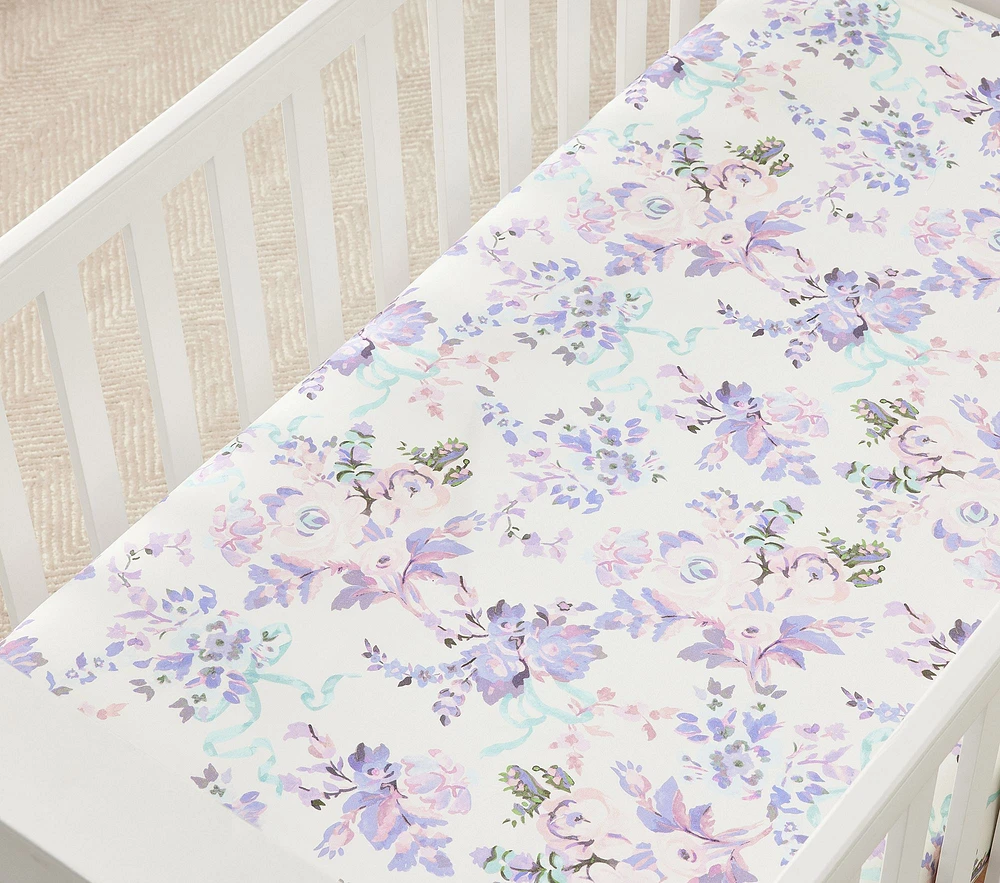 LoveShackFancy Lavender Damask Floral Organic Crib Fitted Sheet