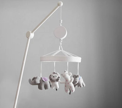 Knit Animal Friends White Musical Baby Crib Mobile