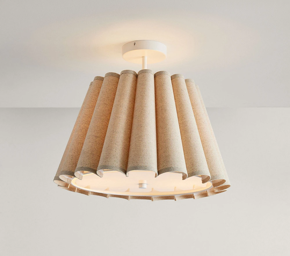 Natural Linen Fluted Semi Flush Mount