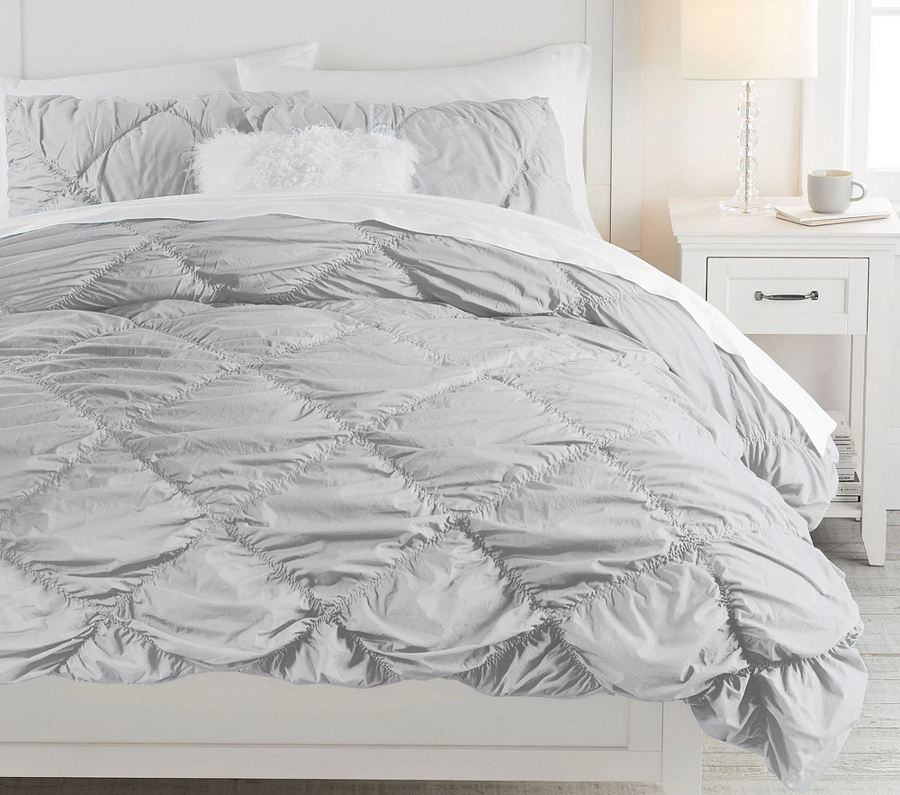 Ruched Diamond Organic Duvet Cover & Sham