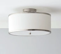 Linen and Nickel Drum Flush Mount (16")