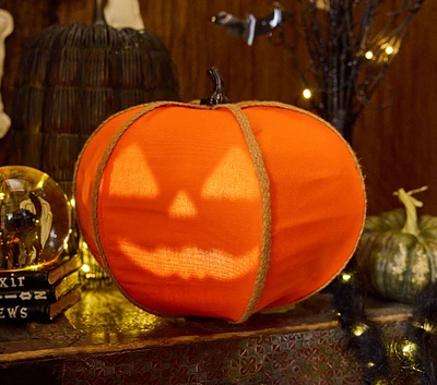 Light-Up Linen Pumpkin with Motion-Activated Sounds