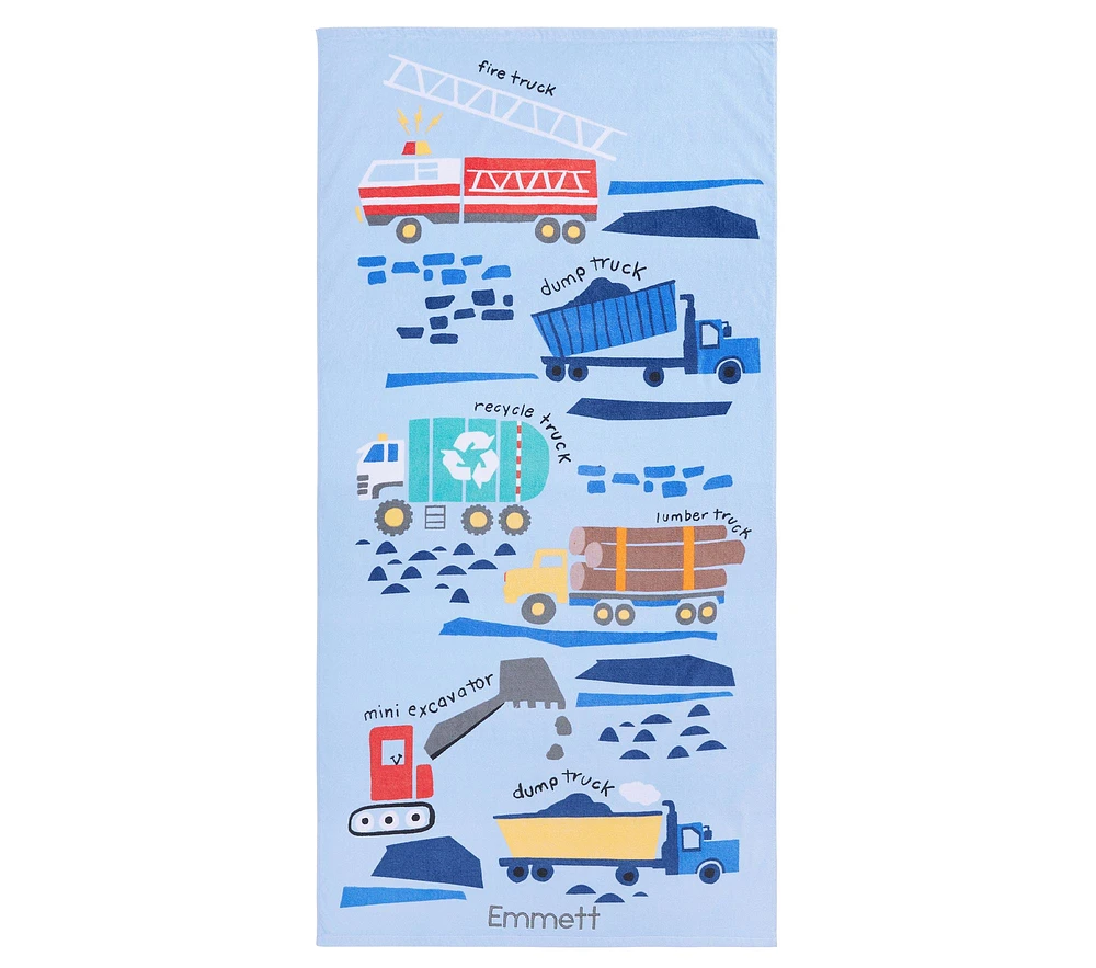 Busy Trucks Reversible Kid Beach Towel