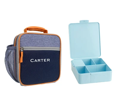 Mackenzie Blue/Navy/Orange Color Block Lunch & Bento Bundle, Set of 2