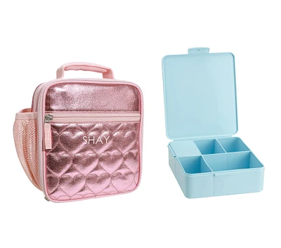 Mackenzie Pink Metallic Hearts Lunch & Bento Bundle, Set of 2