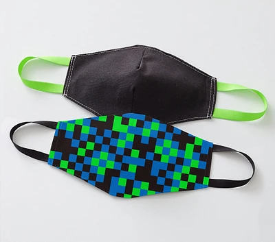 No Kid Hungry® Face Masks, Pixel Neon & Black/Neon Green, Set of 2