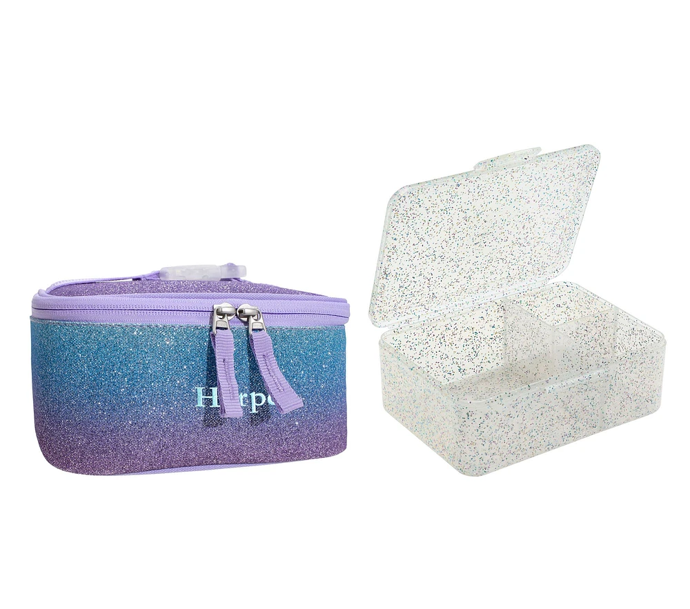 Mackenzie Lavender/Aqua Ombre Sparkle Glitter Lunch & Bento Bundle, Set of 2