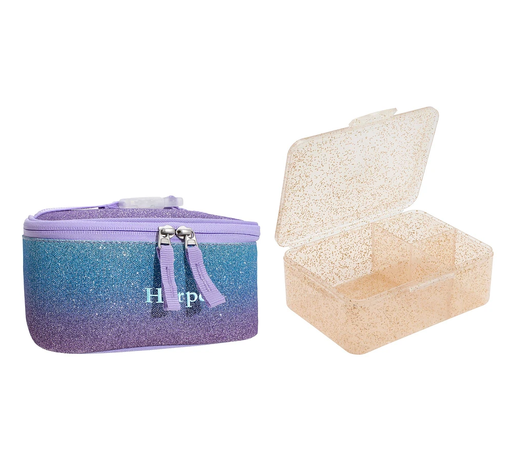 Mackenzie Lavender/Aqua Ombre Sparkle Glitter Lunch & Bento Bundle, Set of 2