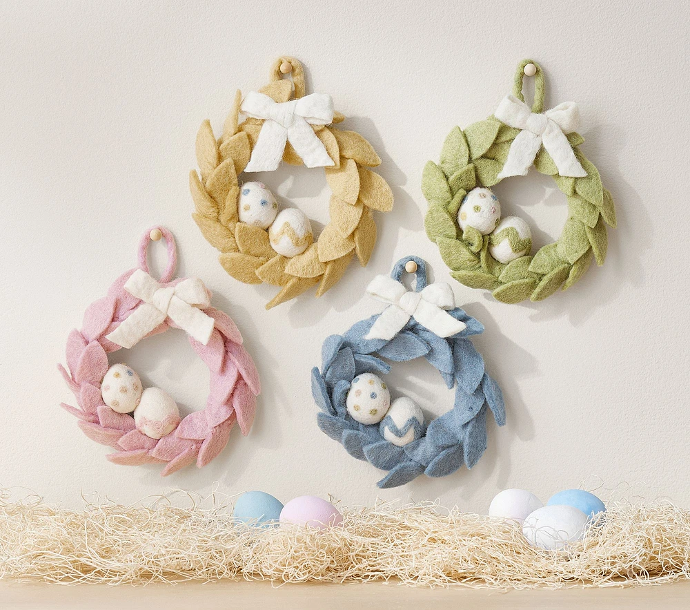 Mini Felted Easter Wreaths, Set of 4