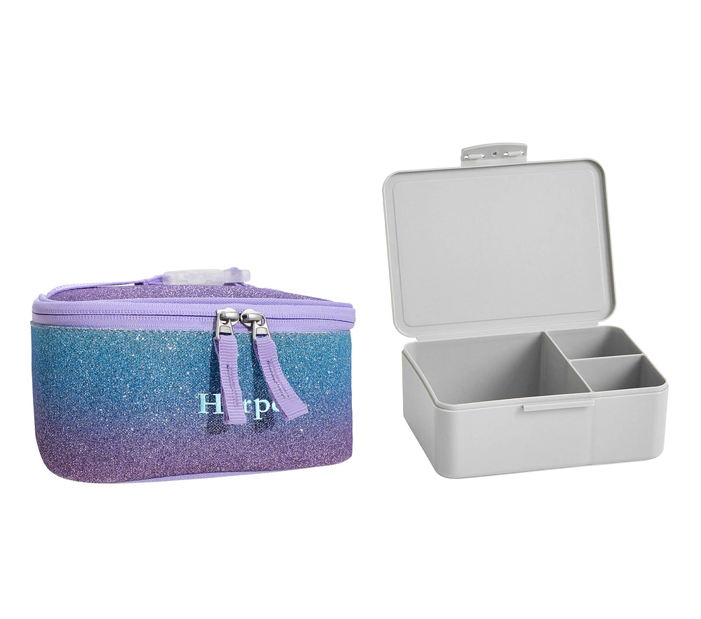 Mackenzie Lavender/Aqua Ombre Sparkle Glitter Lunch & Bento Bundle, Set of 2