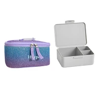 Mackenzie Lavender/Aqua Ombre Sparkle Glitter Lunch & Bento Bundle, Set of 2