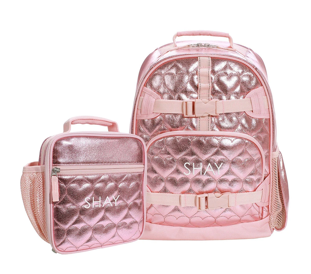 Mackenzie Pink Metallic Hearts Backpack & Lunch Bundle, Set of 2