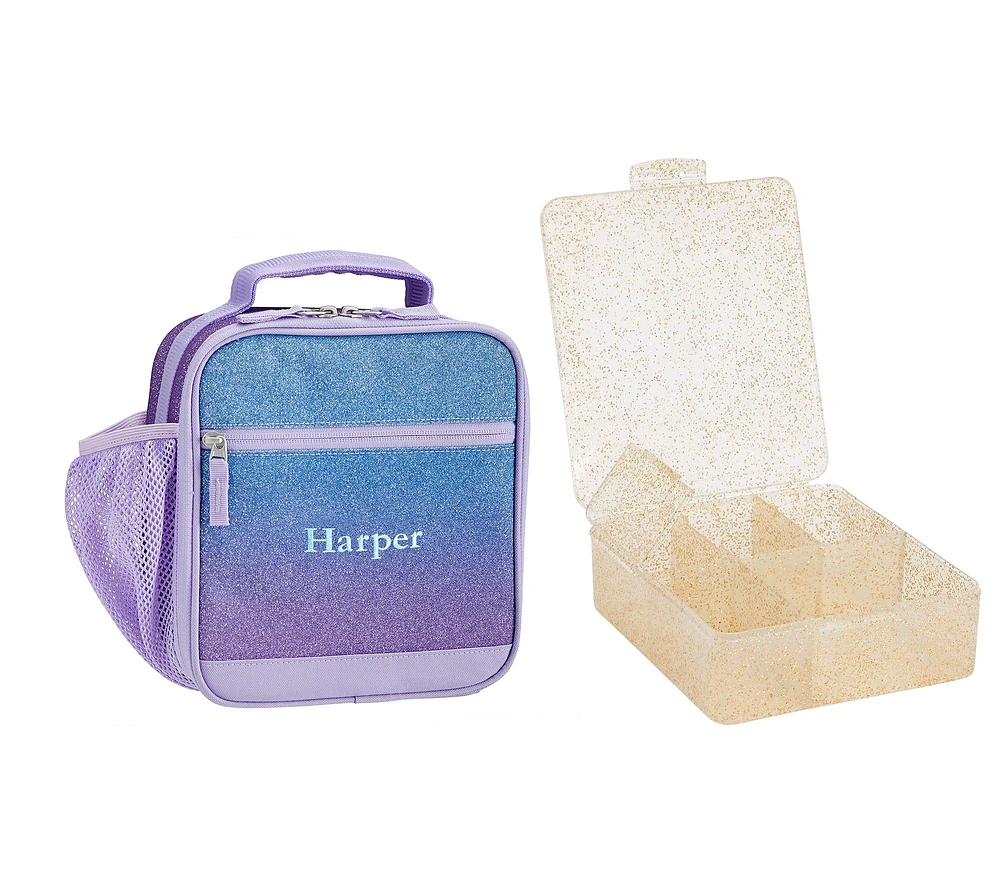 Mackenzie Lavender/Aqua Ombre Sparkle Glitter Lunch & Bento Bundle, Set of 2