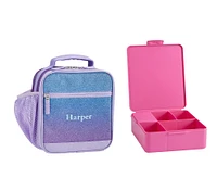 Mackenzie Lavender/Aqua Ombre Sparkle Glitter Lunch & Bento Bundle, Set of 2