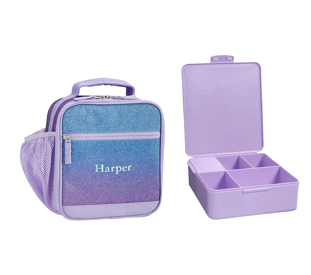 Mackenzie Lavender/Aqua Ombre Sparkle Glitter Lunch & Bento Bundle, Set of 2