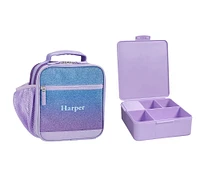 Mackenzie Lavender/Aqua Ombre Sparkle Glitter Lunch & Bento Bundle, Set of 2