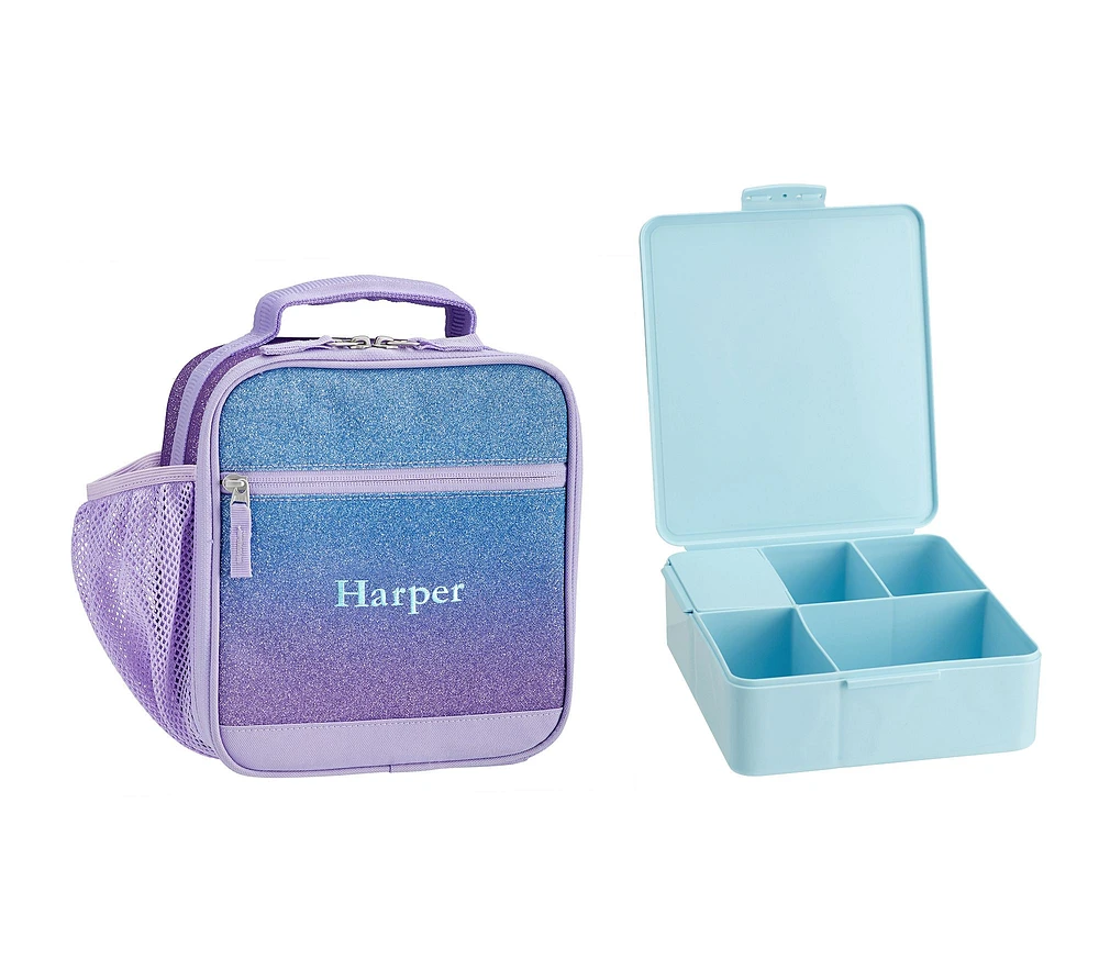 Mackenzie Lavender/Aqua Ombre Sparkle Glitter Lunch & Bento Bundle, Set of 2