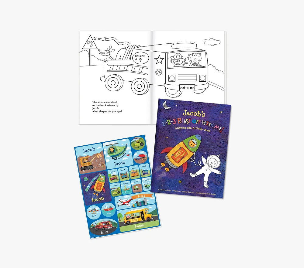 1-2-3 Blast Off With Me Personalized Coloring Book & Sticker Gift Set