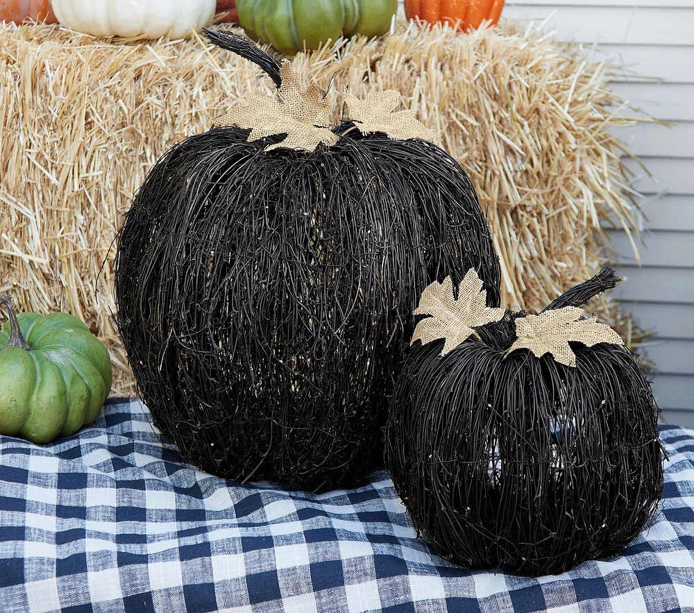 Black Vine Light-Up Pumpkins, Set of 2