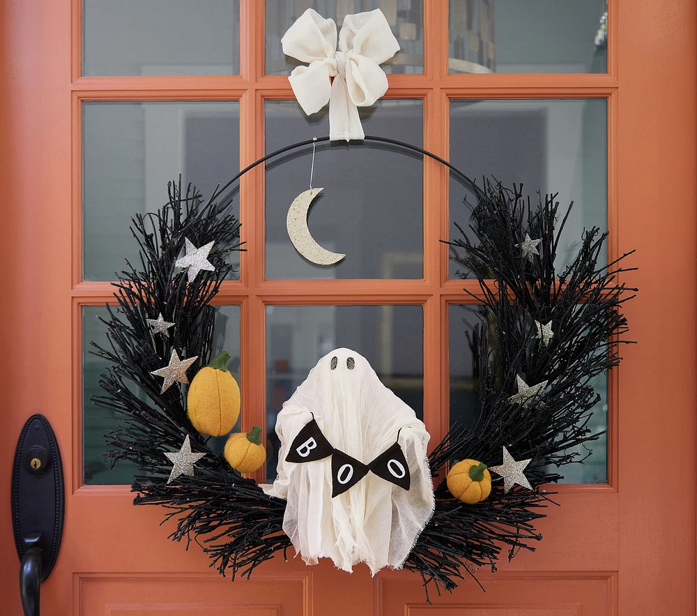 Light-Up Boo Ghost Demi Wreath