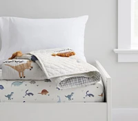 Embroidered Dino Toddler Quilt & Crib Sheet Bundle