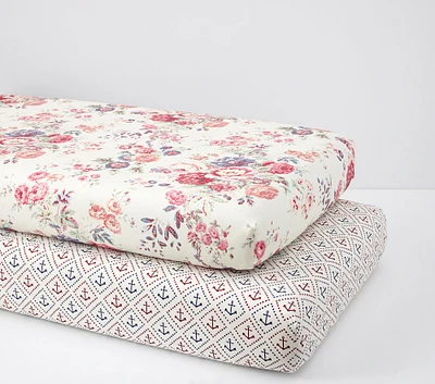 Anchors & Eleanor Floral Organic Crib Sheet Bundle - Set of 2