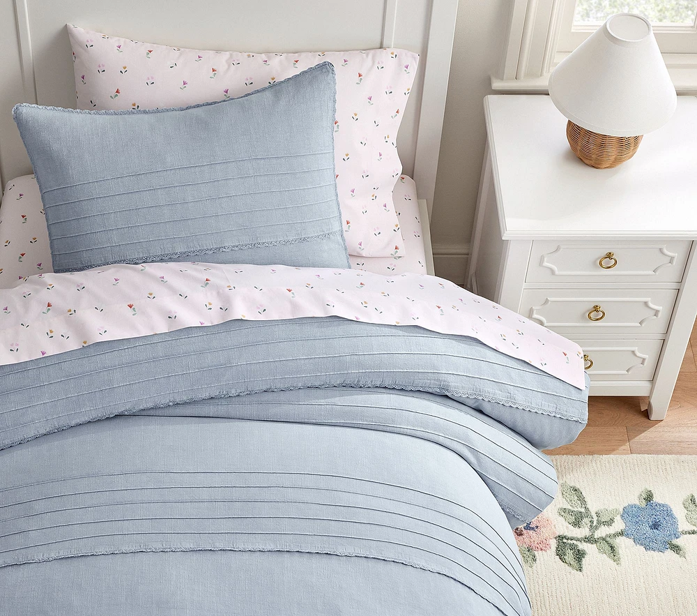 Addison Pleated Lace Duvet Cover & Shams