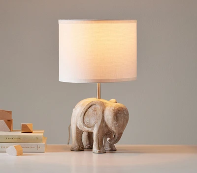 Carved Wood Elephant Table Lamp (17")