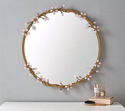 Grace Pink Flower Round Mirror (30")